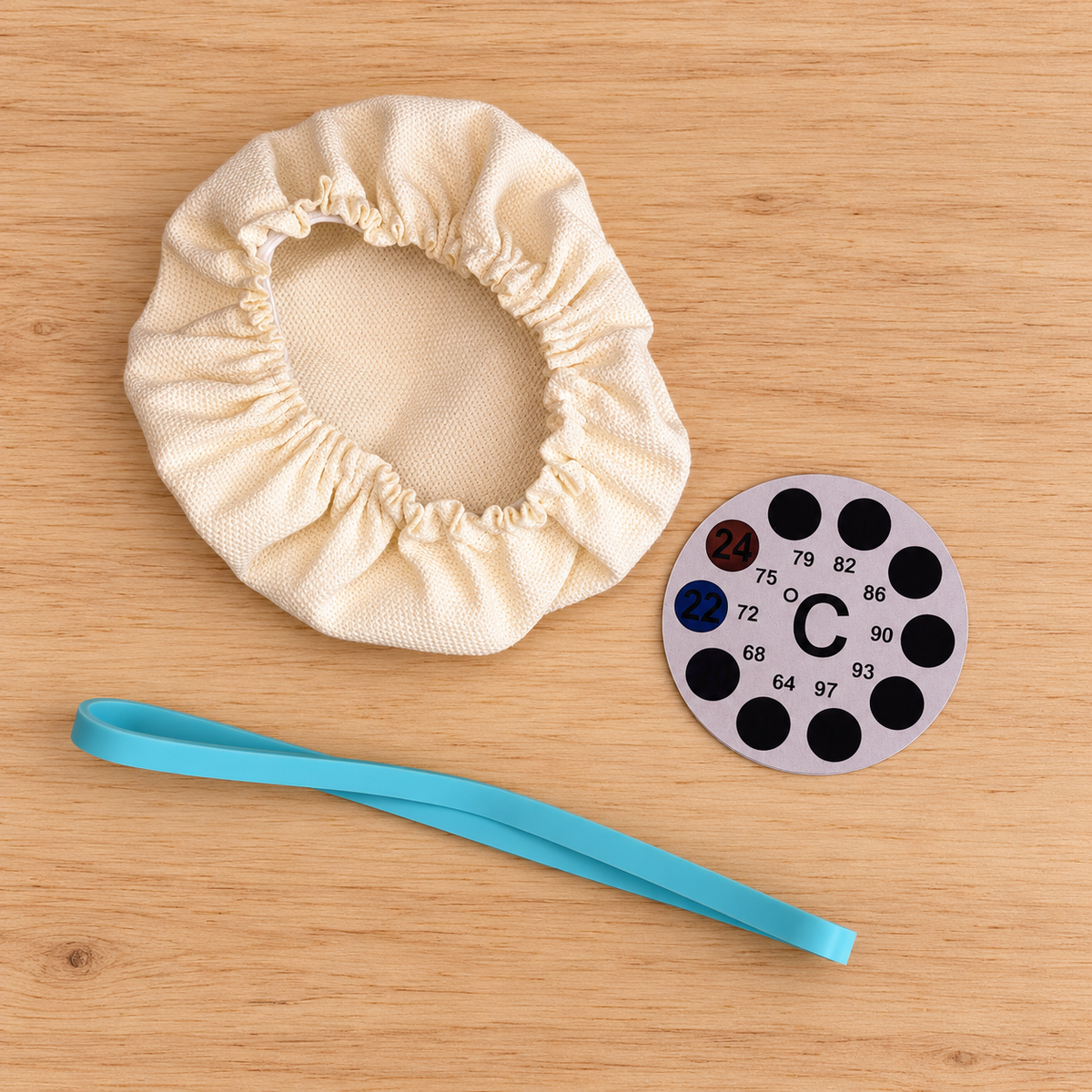 Dough My God Starter Care Pack with aqua rise band, breathable jar cover and temperature sticker