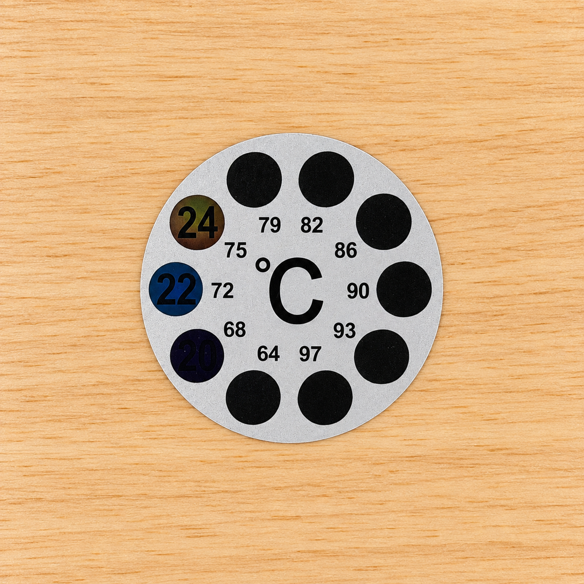 Sourdough starter temperature sticker with Celsius and Fahrenheit readings