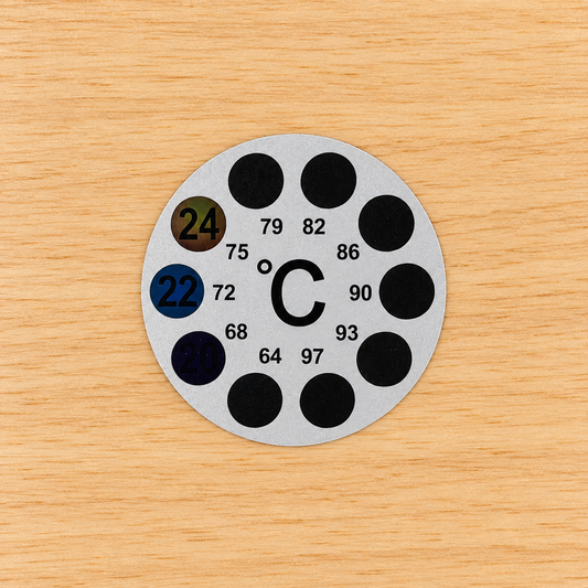Sourdough starter temperature sticker with Celsius and Fahrenheit readings