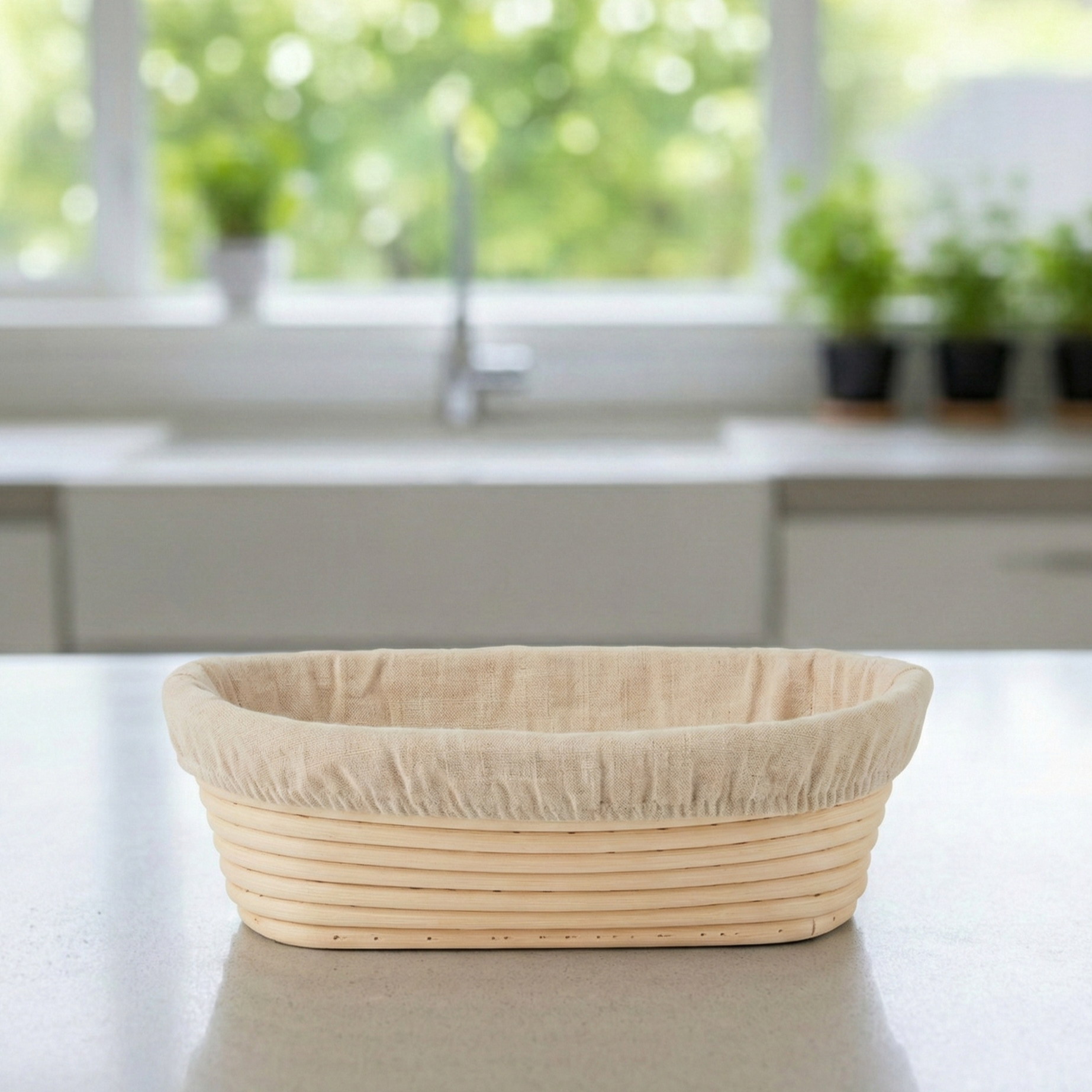 Oval rattan sourdough banneton with linen liner