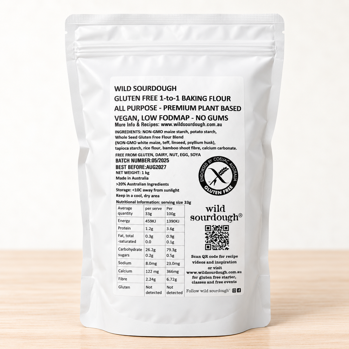 Wild Sourdough gluten-free 1-to-1 all-purpose flour in a 1 kg pouch